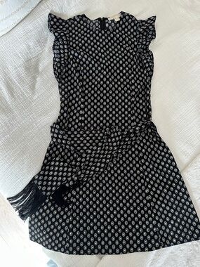 MICHAEL Michael Kors Black Printed Tie-Waist Mini Dress